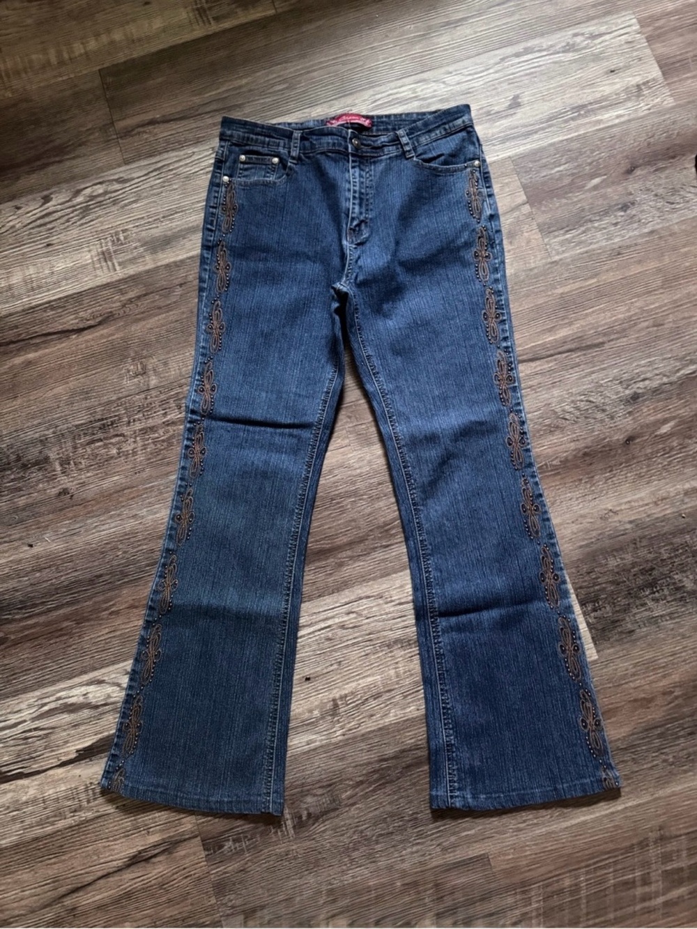COS Dark Wash Blue  Jeans with Brown/Copper Embroidered Legs Size 10
